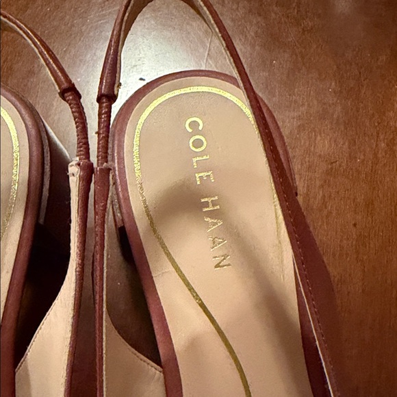 Cole Haan Brown Leather Slingback Loafers with Tortoiseshell Accent - Picture 3 of 6